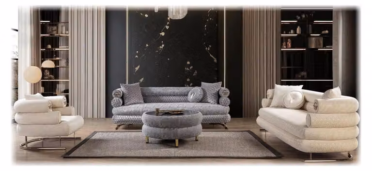 Set da salotto moderno 3+3+1 posti: divani e poltrone eleganti, 3 pezzi
