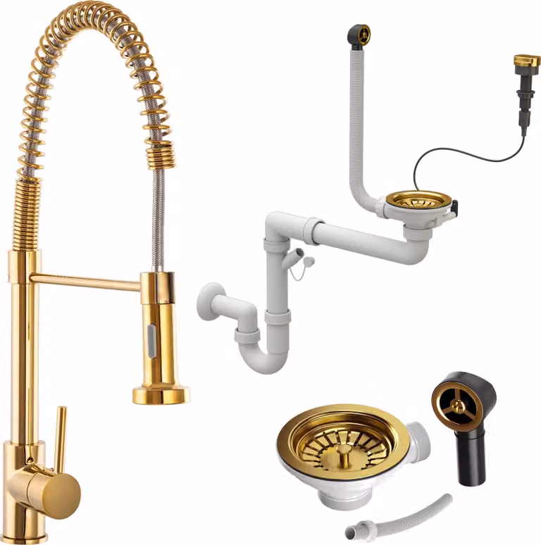 Granitan - Rubinetto da cucina - Rubinetto per lavello - Oro - con sifone - Rubinetto da cucina - SPIRAL GOLD