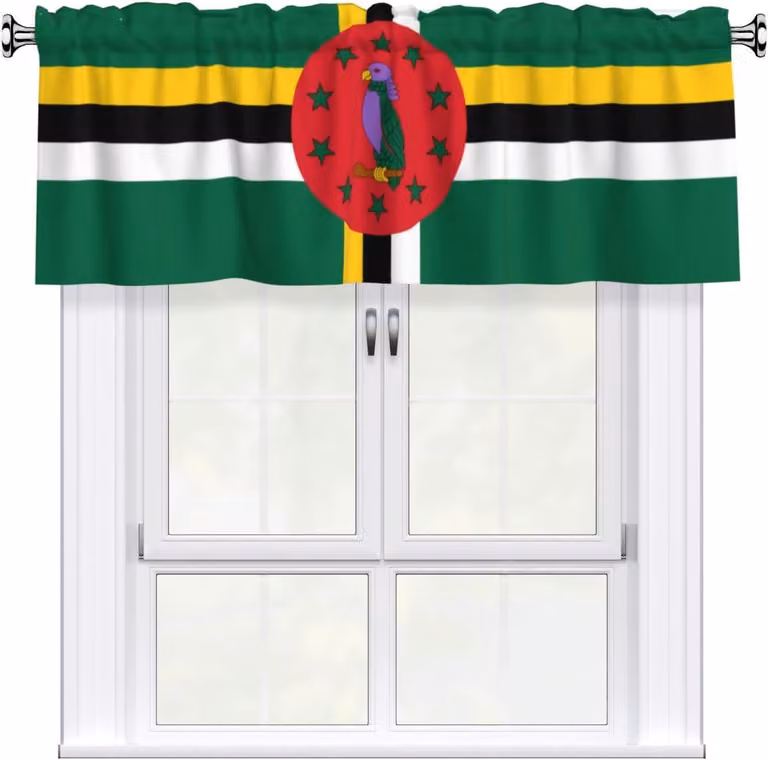 Tenda a balze decorata con la bandiera della Dominica, dimensioni 137,2 x 45,7 cm, facile da installare, ideale per decorare finestre in cucine, camere da letto e altri ambienti