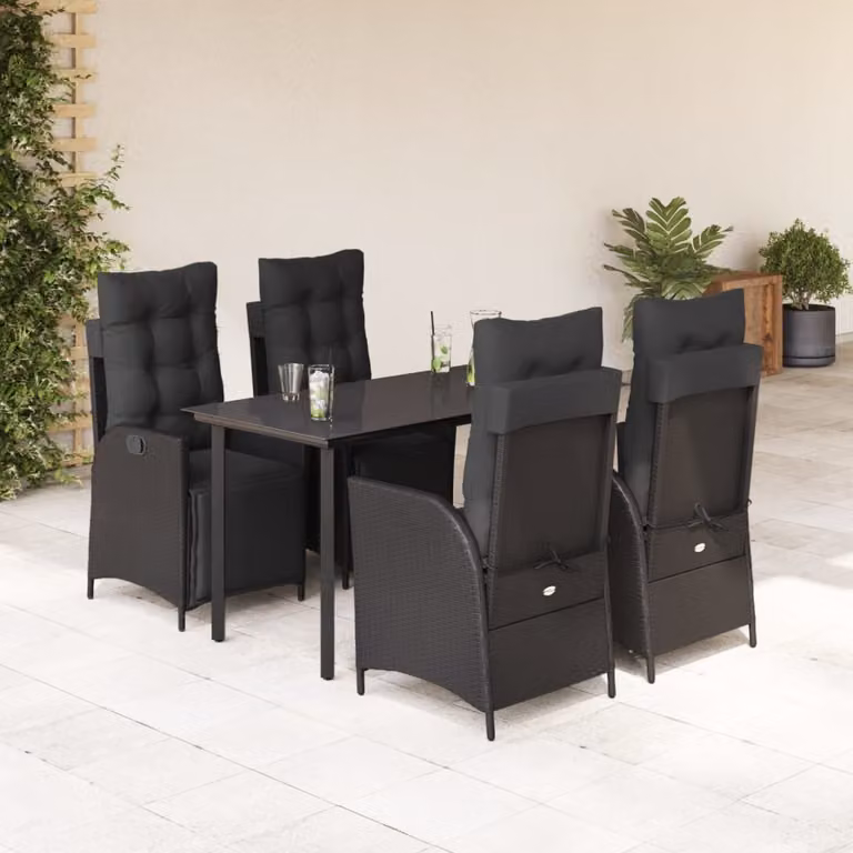 Set da Pranzo da Giardino vidaXL in Polyrattan Nero con Tavolo in Vetro e 5 Sedute