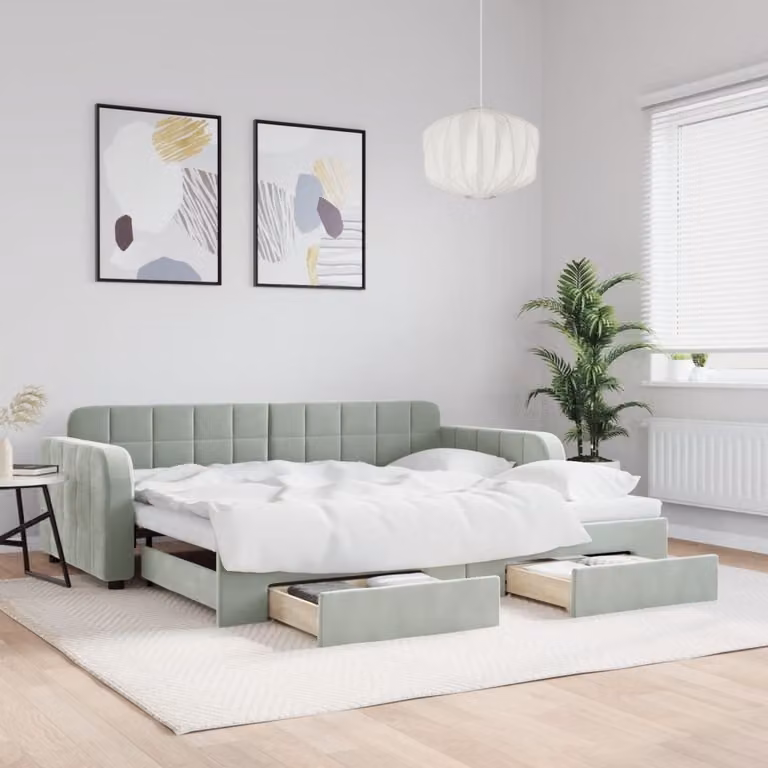 Divano Letto Estraibile con Cassetti vidaXL in Velluto Grigio L/P/H: 90 x 190 x 71 cm