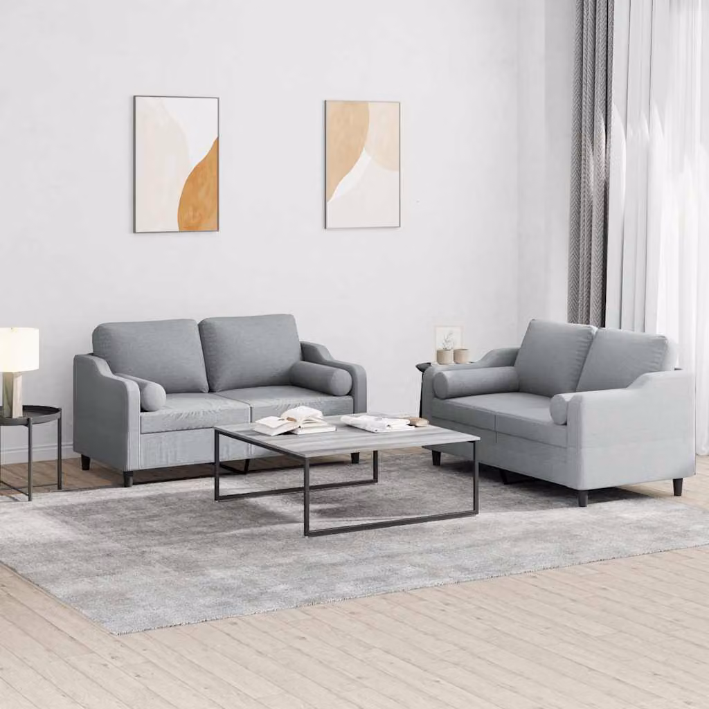 Set di 2 Divani vidaXL Moderni in Tessuto Grigio con Cuscini e Struttura Imbottita L: 158 cm, P: 80 cm, H: 77 cm – 1