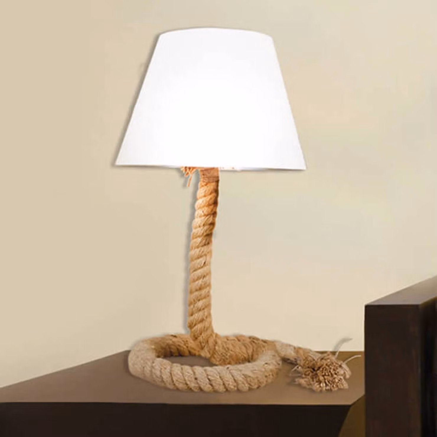 Näve Lampada da tavolo Rope, Crema / Ambra, Soggiorno / Sala da pranzo, Metallo, Marittimo, Lampada da tavolo