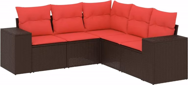 Set Divani da Giardino 5 pz con Cuscini Marrone in Polyrattan