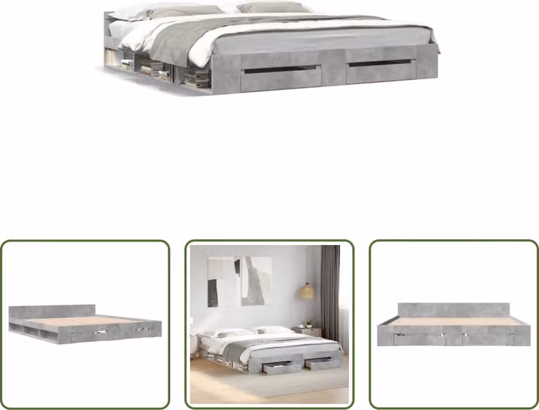 The Living Store Struttura letto con cassetti in cemento grigio 200x200 cm materiale legno