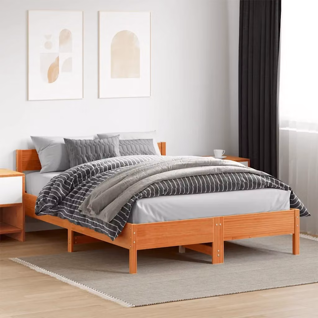 Letto matrimoniale in legno di pino color marrone cera con doghe fisse L/P: 120 x 200 cm – 2