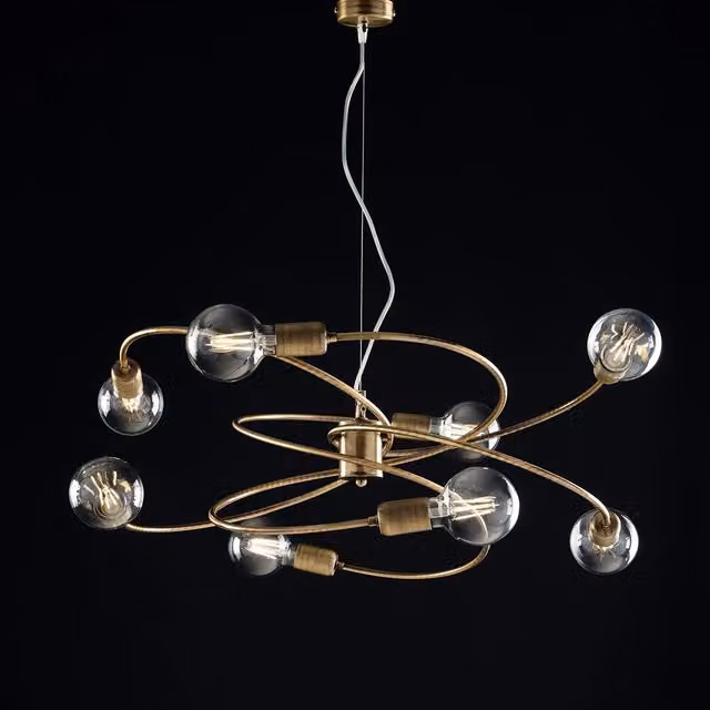Sospensione Moderna 8 Luci Ferro Bronzo Spazzolato Serie Vortex
