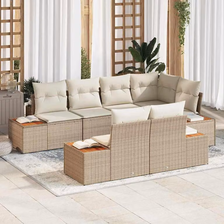 Maison Exclusive - Set da giardino composto da 7 pezzi, divano e poltrone, in rattan sintetico beige