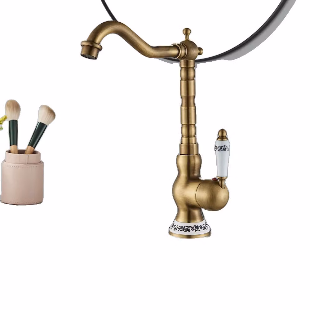 Rubinetto per lavabo, finitura ottone antico, comando monocomando, grande A