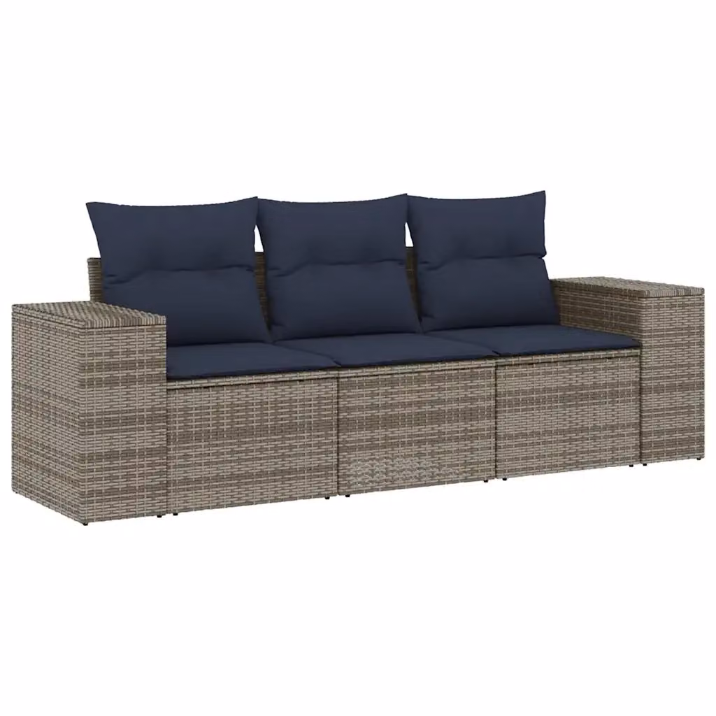 Set di divani da giardino vidaXL in rattan e metallo con cuscini grigi e blu per esterno – 2