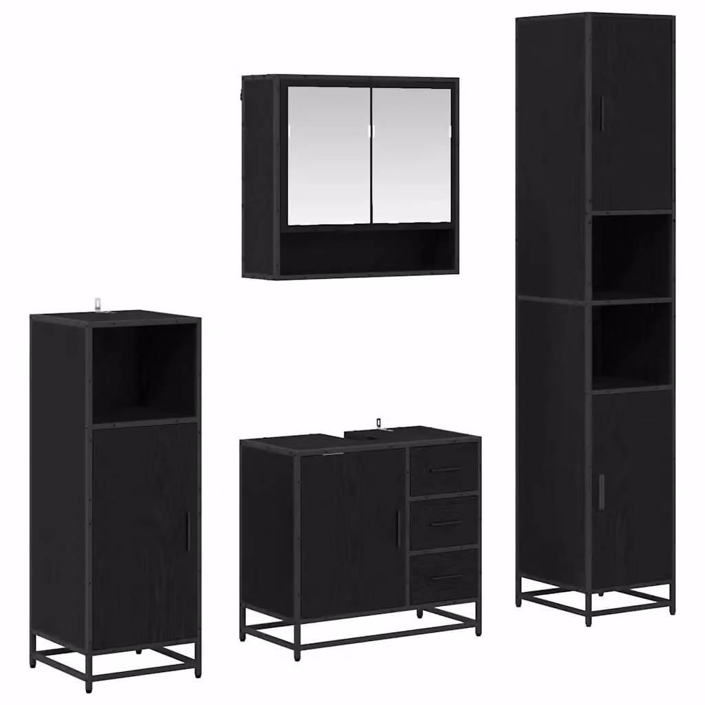 Set di mobili per il bagno moderno vidaXL 4 pezzi in rovere e nero con illuminazione LED e specchio – 2