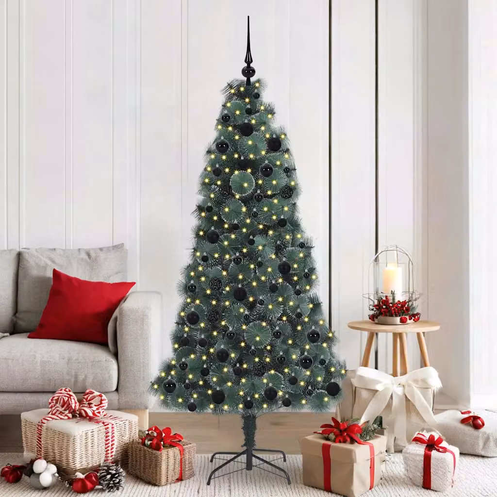 Albero di Natale artificiale moderno vidaXL verde con luci LED bianco caldo e set di palline