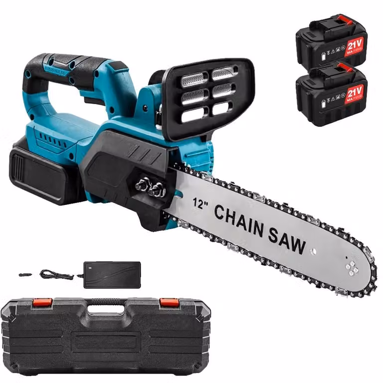 Troncatrice a catena elettrica, motore brushless, taglio efficiente, 2 batterie, spina di tipo EU