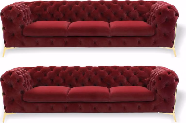 Chesterfield Sofa Samt Couch Polster Sitz 3+3 Sitz Garnitur Design Couchen Sofas