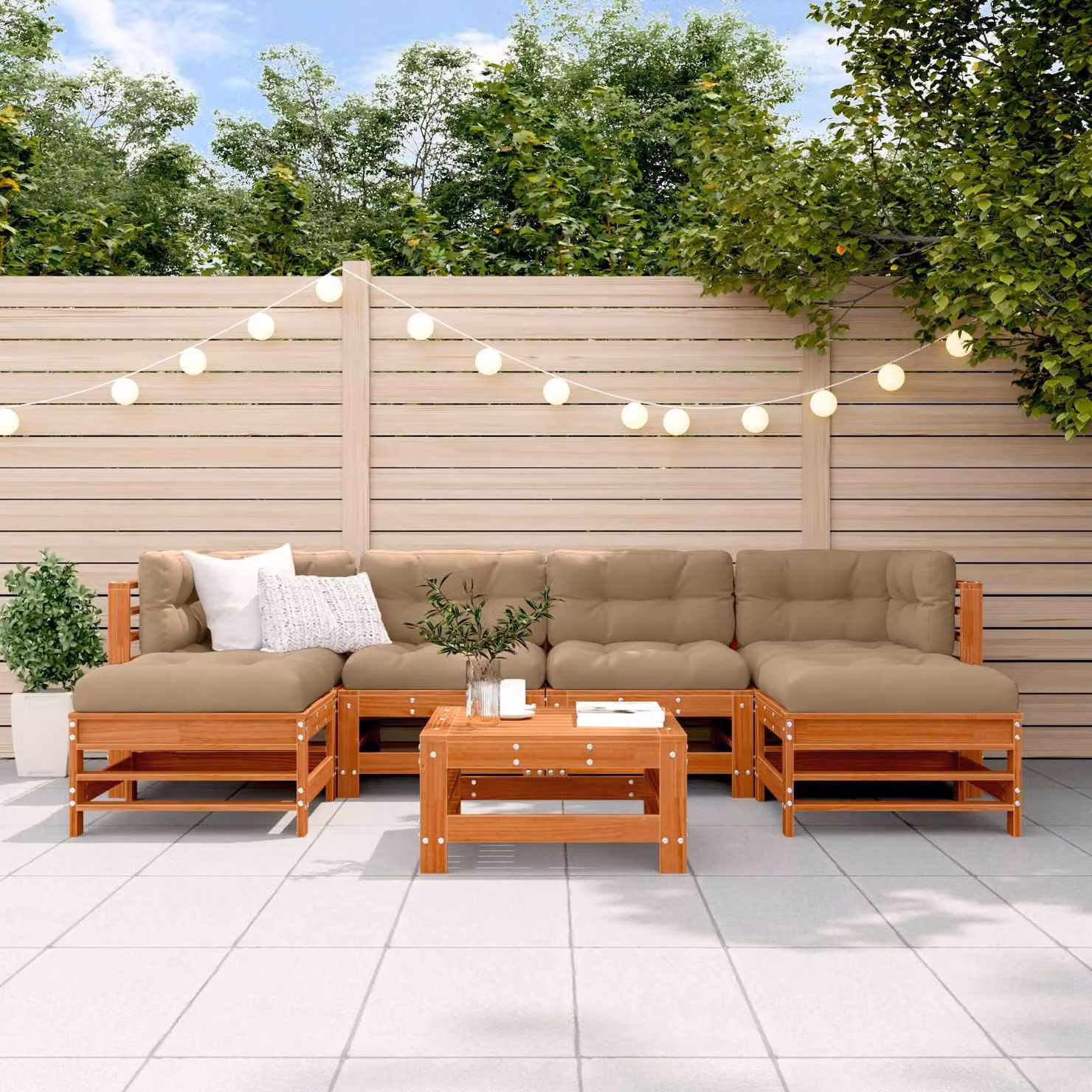 Maison Exclusive - Set da lounge per giardino, 7 pezzi, color marrone cera, legno di pino massello