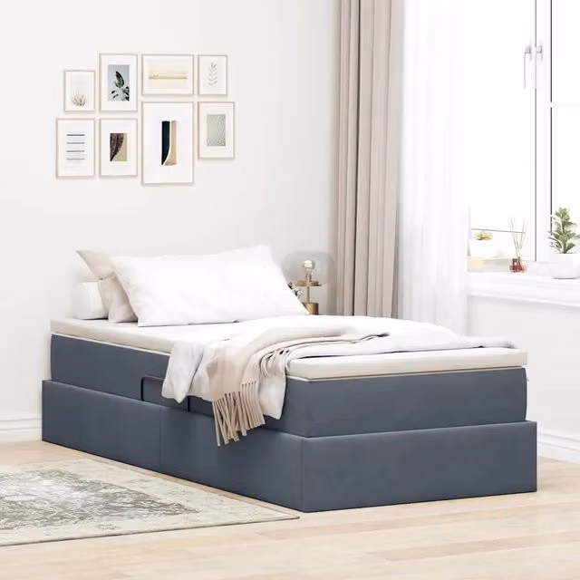 Letto con contenitore e materasso ibrido vidaXL in tessuto grigio L: 100 cm, P: 200 cm, H: 48.5 cm