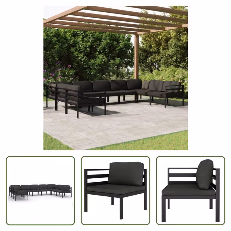 The Living Store Set salotto da giardino 9 pezzi con cuscini alluminio antracite