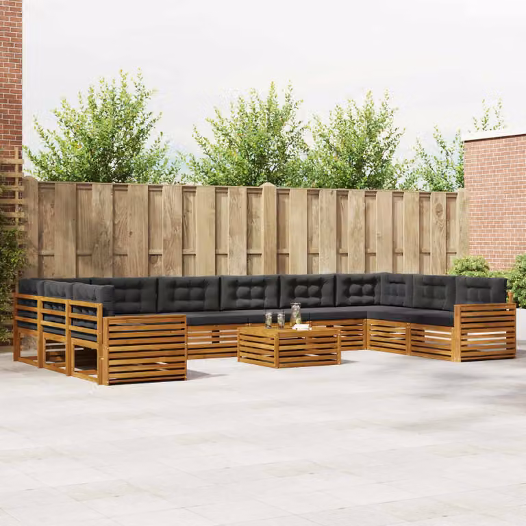 vidaXL Set divani da giardino 11 pz in legno di acacia massello con cuscini, beige e antracite
