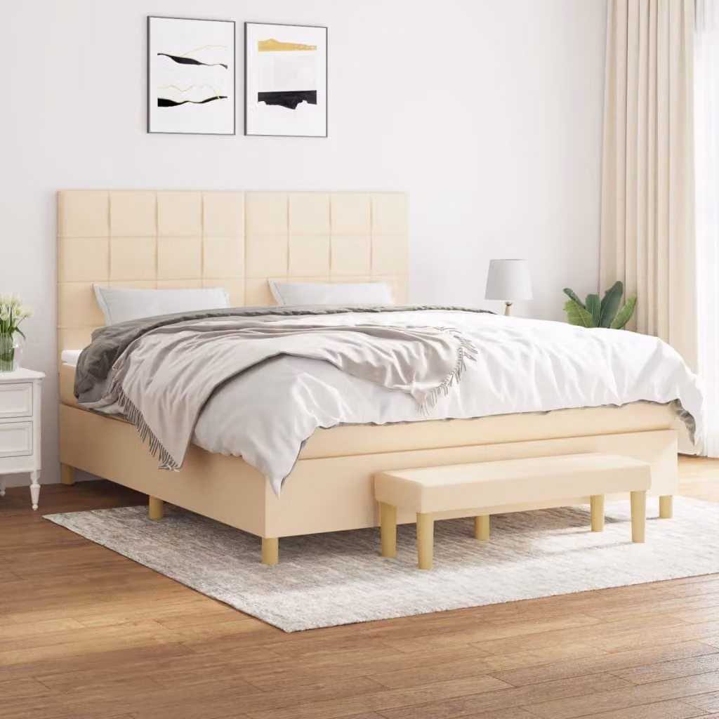 Maison Exclusive - Giroletto a Molle con Materasso Crema 180x200 cm in Tessuto