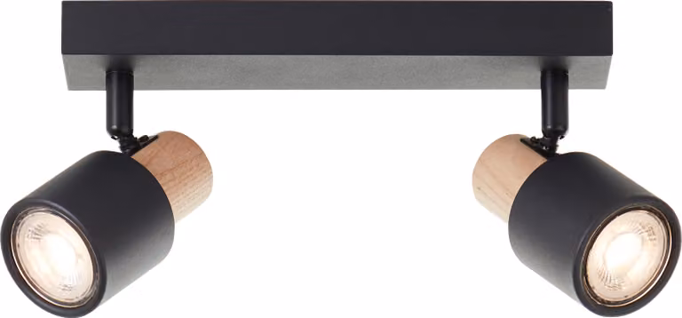 Brilliant Pini Faretto LED a 2 luci Teste orientabili Dimmerabile Attacchi GU10 Nero/Legno Chiaro 345 lumen, legno  sostenibile per soggiorno e studio