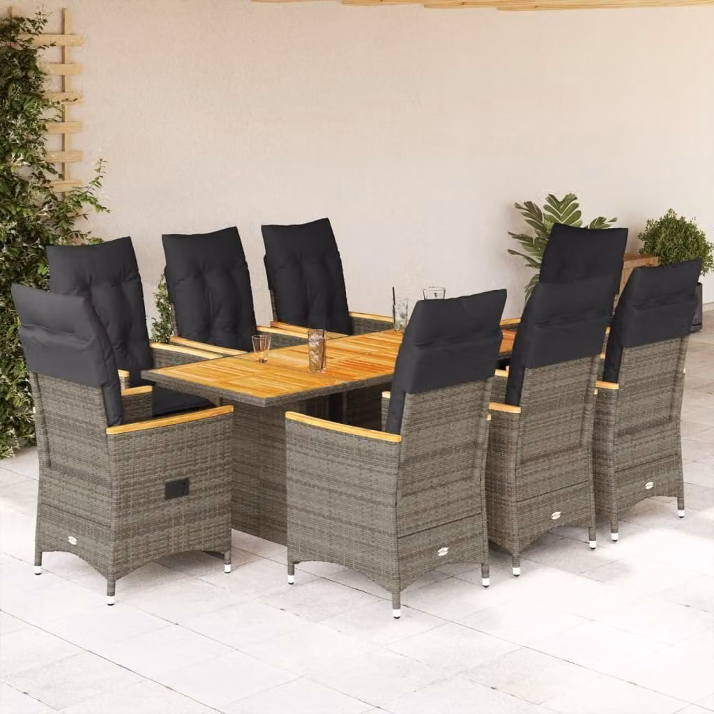 Maison Exclusive - Set da pranzo da giardino 9 pezzi con cuscini in polyrattan grigio