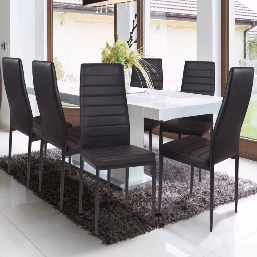 Set di 6 sedie da pranzo ROMANE IDMarket nere in similpelle con struttura in metallo – 2