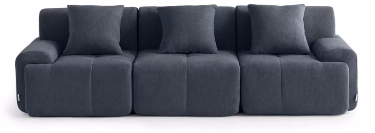 DIVANO MODULARE MILYSOFA SOFAMOUS, 3 posti, forma lineare, tessuto in chenille, color blu-grigio
