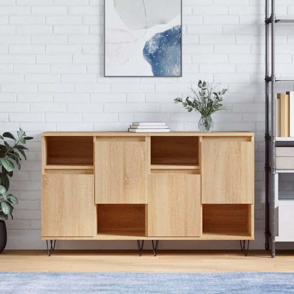 Set di 2 credenze vidaXL in legno multistrato e metallo, colore rovere sonoma, da appendere al muro per soggiorno o sala da pranzo, L: 120 cm, H: 70 cm, P: 35 cm