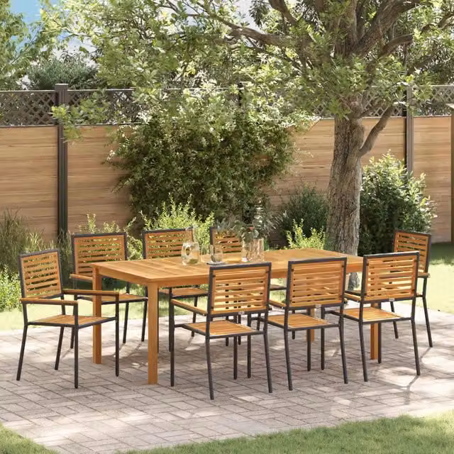 Set da Pranzo per Giardino 9 pz Nero Legno di Acacia Massello 3365526