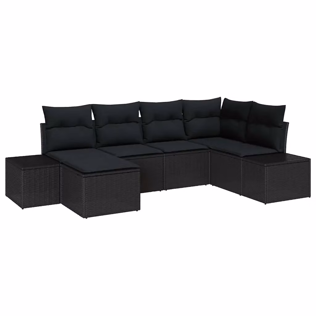 Set Divano da Giardino a L vidaXL 6 Pezzi Nero con Cuscini e Ottoman in Polyrattan e Acciaio – 2