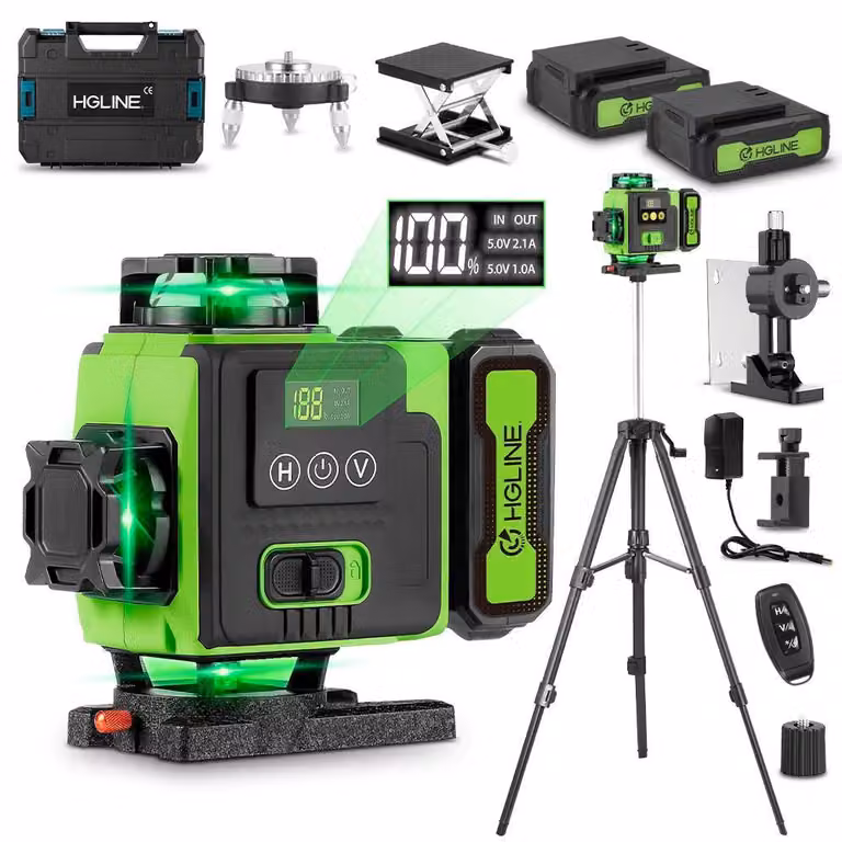 Baulaser 16 linee, tecnologia 4D - Livella laser a croce autolivellante a 360° - Laser verde da 515 nm - Portata di 25 metri - Grado di protezione IP54 - Controllo tramite app - Set con treppiede da 1 metro