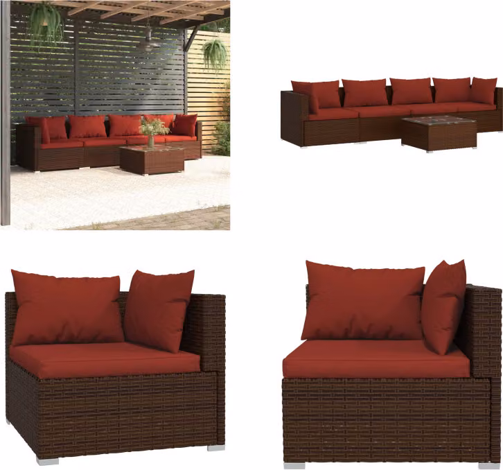 vidaXL set salotto da giardino 5 pezzi con cuscini in rattan marrone - set salotto da giardino - set salotto da giardino - set salotto da patio - set divano da patio