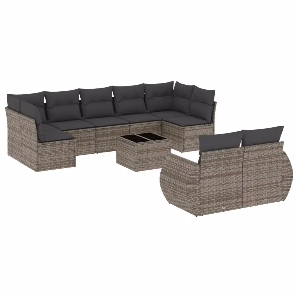 Set Divano da Giardino vidaXL 10 pz in Polyrattan Grigio con Cuscini e Tavolino – 2