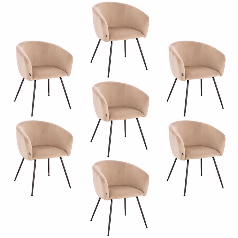 Home Deluxe - Sedia imbottita ARIA - 7 pezzi, colore: beige velluto - imbottitura morbida, carico massimo 120 kg I Sedia da cucina Sedie da pranzo Sedie da sala da pranzo
