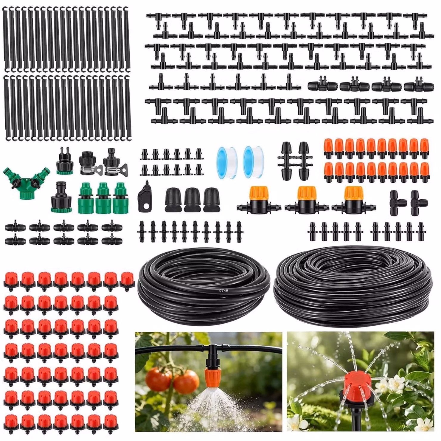 Omgoods - Kit di irrigazione a goccia da 70 metri con 340 componenti per giardino e serra