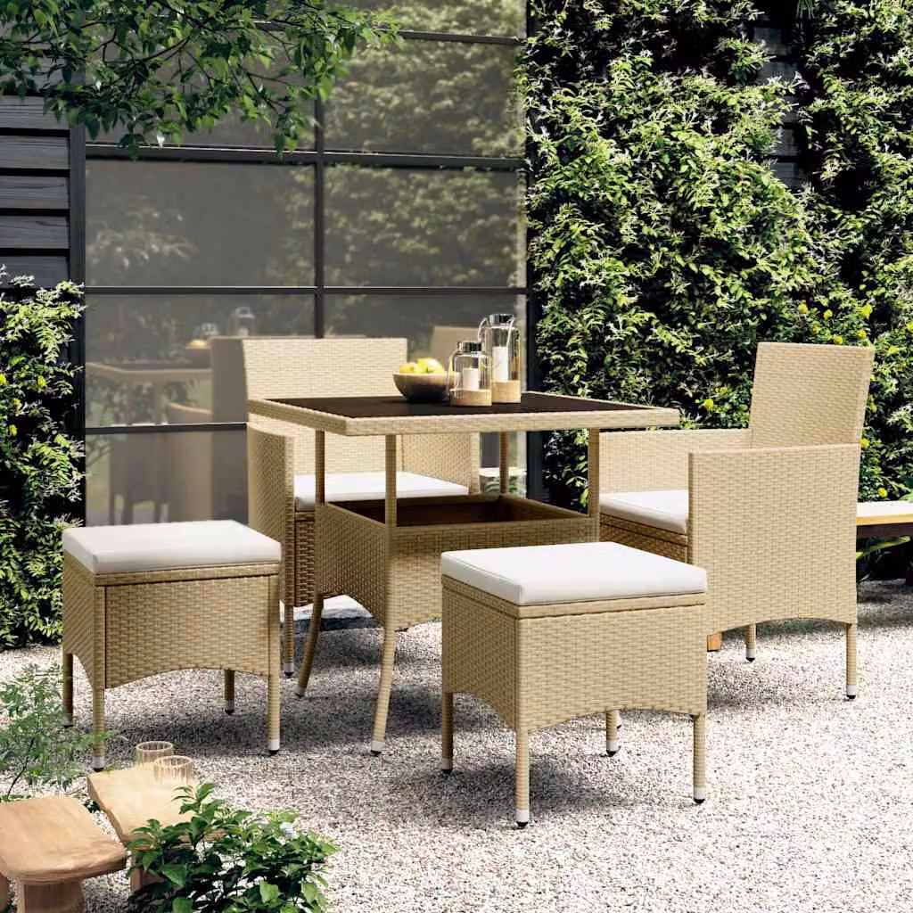 Set da Pranzo per Giardino vidaXL 5 pz in Polyrattan Beige e Bianco con Tavolo in Vetro – 1