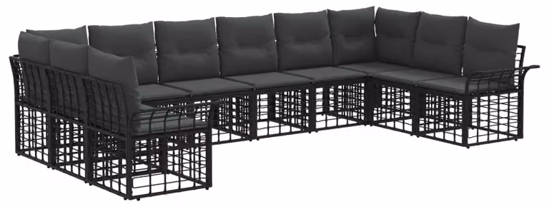 Set di divani da esterno 10 pcs Nero e Grigio scuro Poliestere
