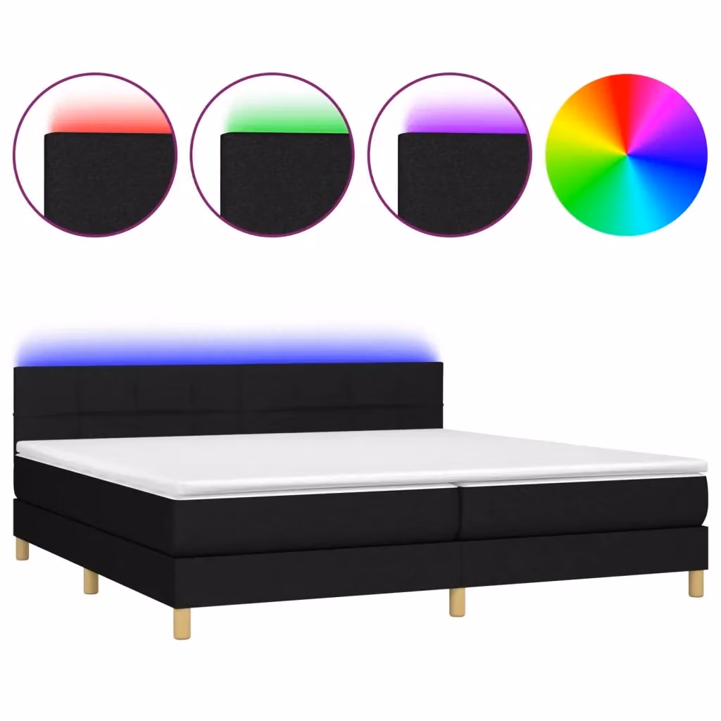 Letto a molle con illuminazione LED e porta USB vidaXL in tessuto nero L: 200 cm, P: 200 cm, H: 203 cm – 2