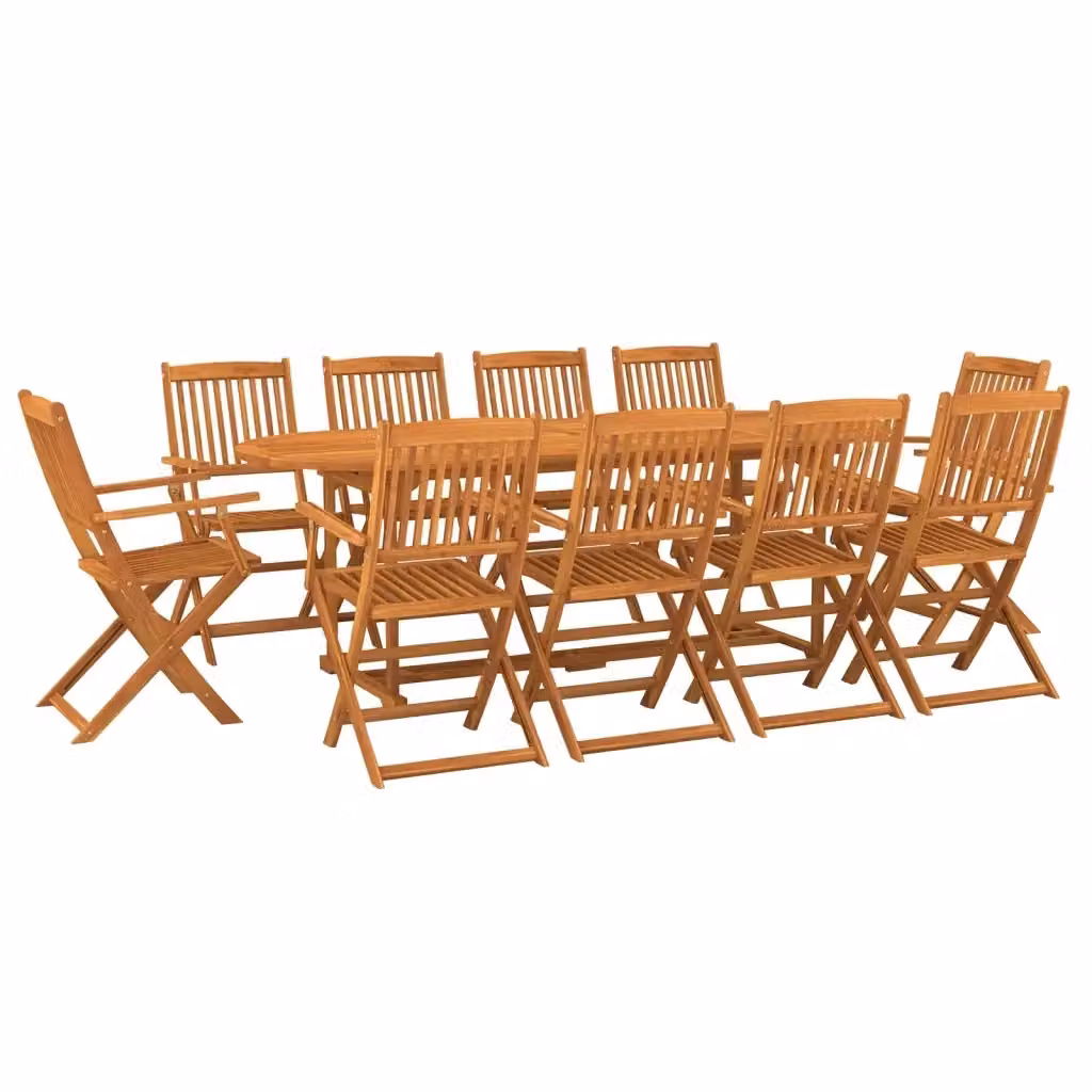 Set da Pranzo da Giardino vidaXL in Legno di Acacia Marrone, 11 Pezzi, L: 220 cm, P: 90 cm, H: 75 cm – 2