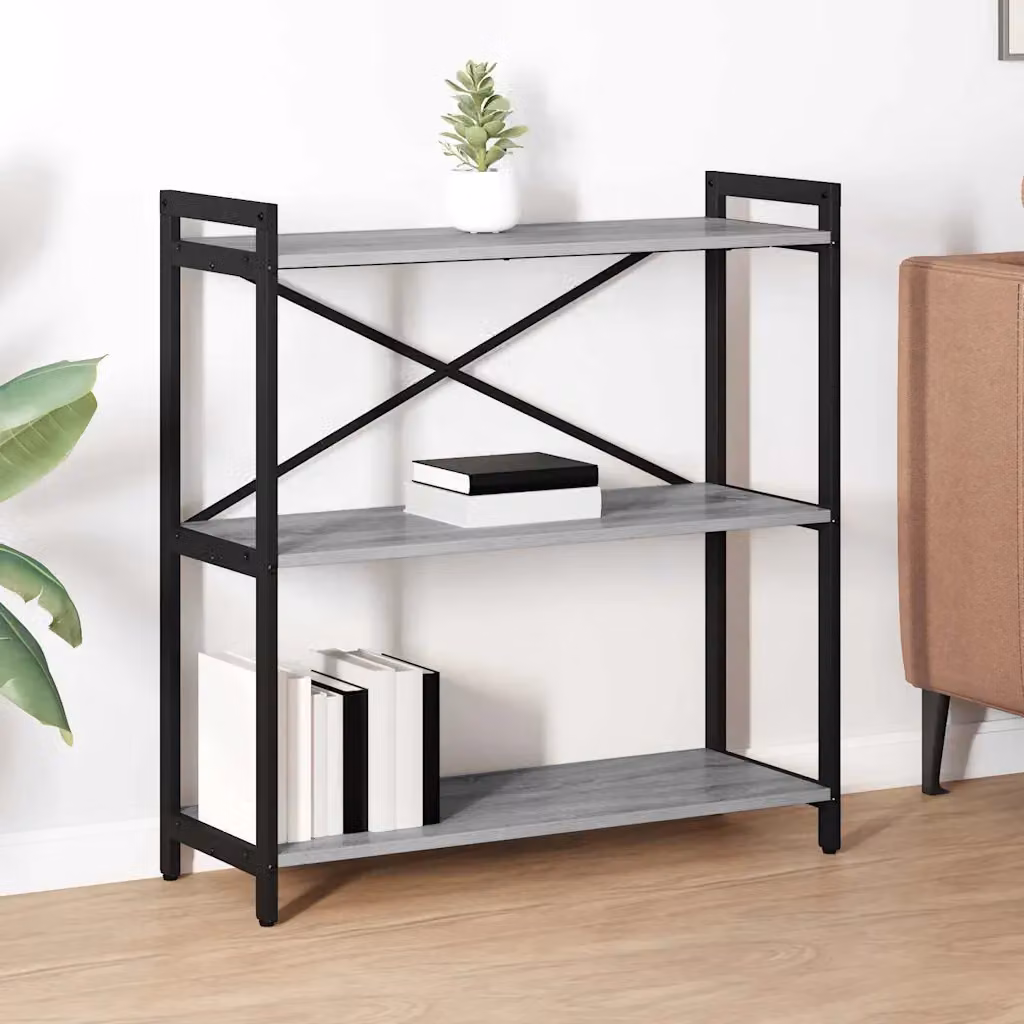 Libreria industrial vidaXL in legno e metallo, Grigio e Nero, L 80 x P 30 x H 85 cm