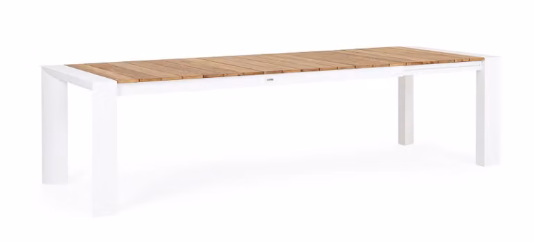 Tavolo allungabile CAMERON in alluminio bianco e legno teak 228×100 cm – 294×100 cm