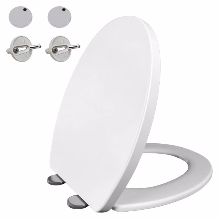 Copertura per WC - Forma a "O" - Chiusura automatica - Silenziosa - Parte anteriore aperta - Plastica PP - Rinforzata - Bianco