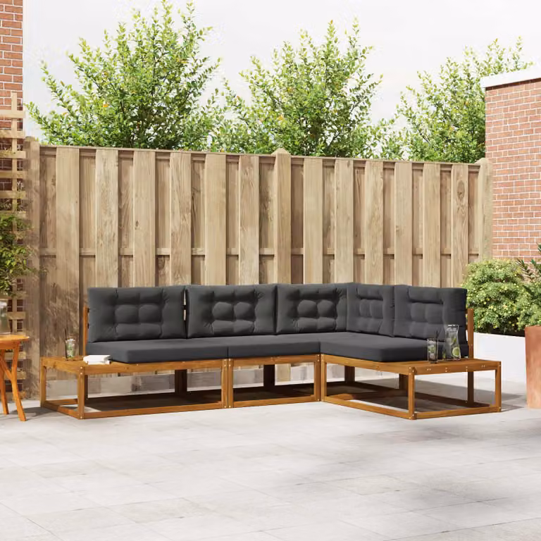 Set di divani da esterno a L vidaXL in legno di acacia con cuscini inclusi, antracite, marrone o grigio