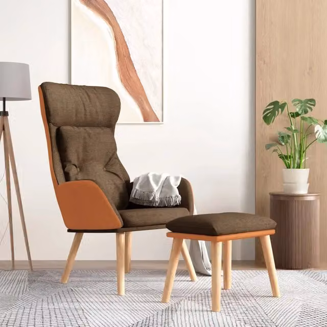 Poltrona Relax con Poggiapiedi vidaXL in Similpelle e Tessuto Marrone con Struttura in Metallo e Legno