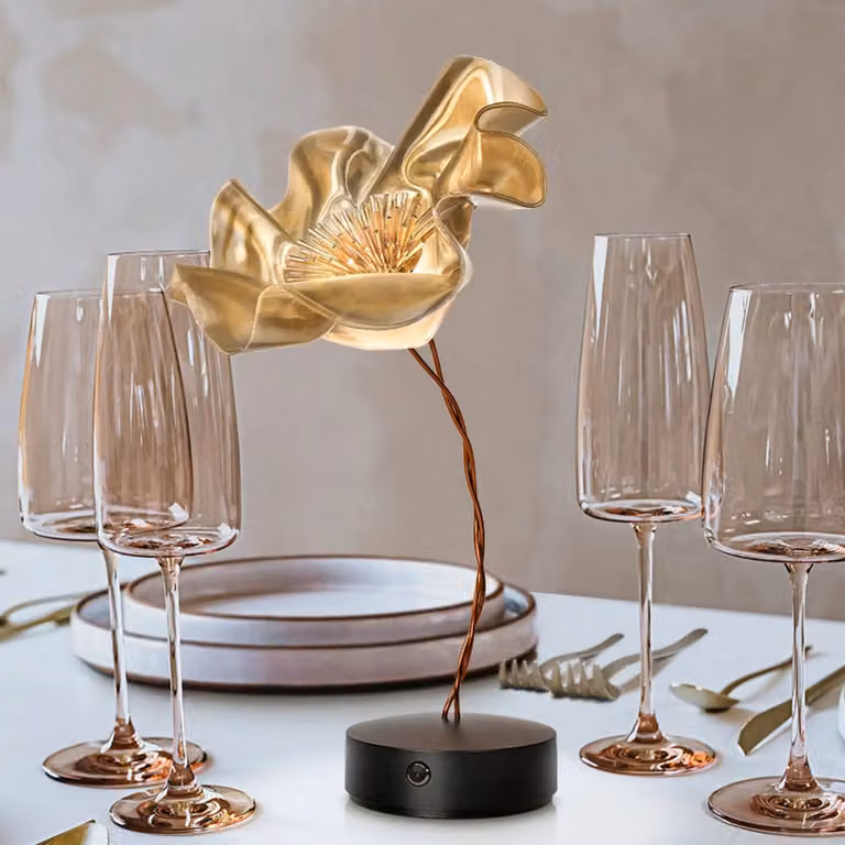 Slamp Lampada da tavolo di design LaFleur, dimmerabile, Ottone / Oro, Soggiorno / Sala da pranzo, Plastica, Design, Lampada da tavolo