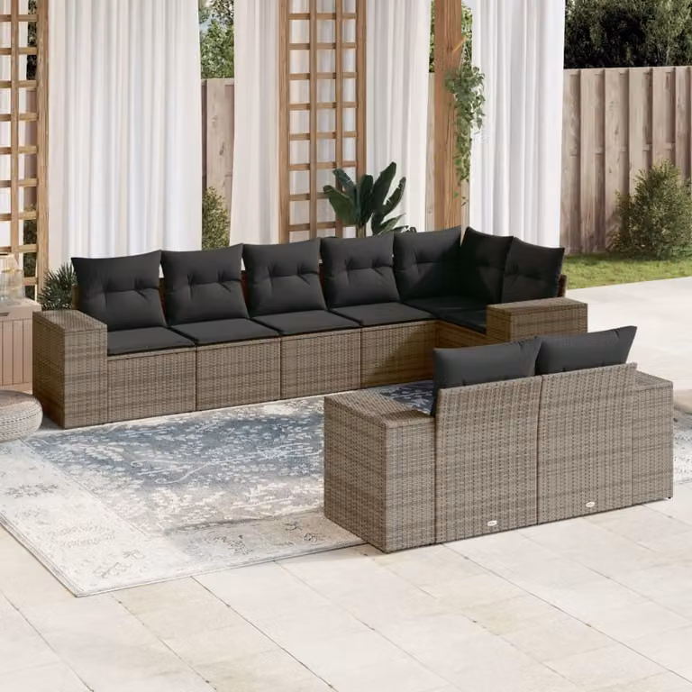 vidaXL Set Divano da Giardino a L 8 pz Grigio con Cuscini Imbottiti e Rivestimenti Rimovibili