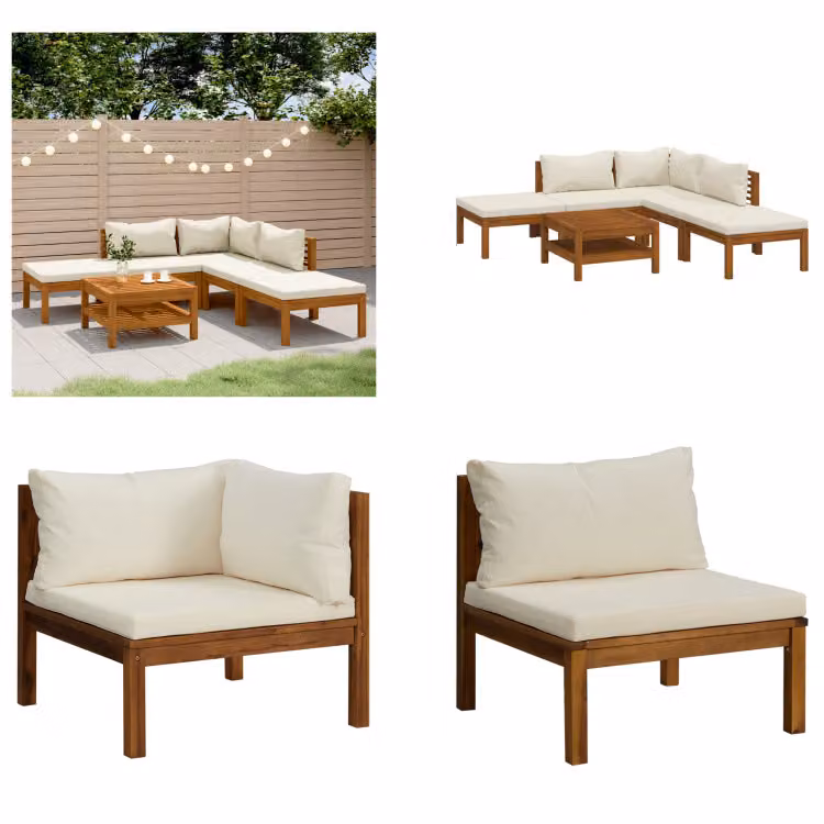 vidaXL set salotto da giardino 6 pezzi con cuscini crema in legno massiccio di acacia - Set salotto da giardino - Set salotto da giardino - Set divano modulare - Set divano modulare
