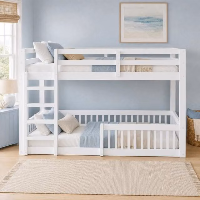 Letto a castello Mivray a due livelli in legno di pino e MDF bianco L/P: 160 x 200 cm, H: 205 cm