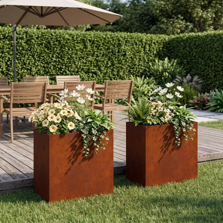 Set di 2 vasi da giardino vidaXL in acciaio color marrone, L: 50 cm, P: 30 cm, H: 40 cm