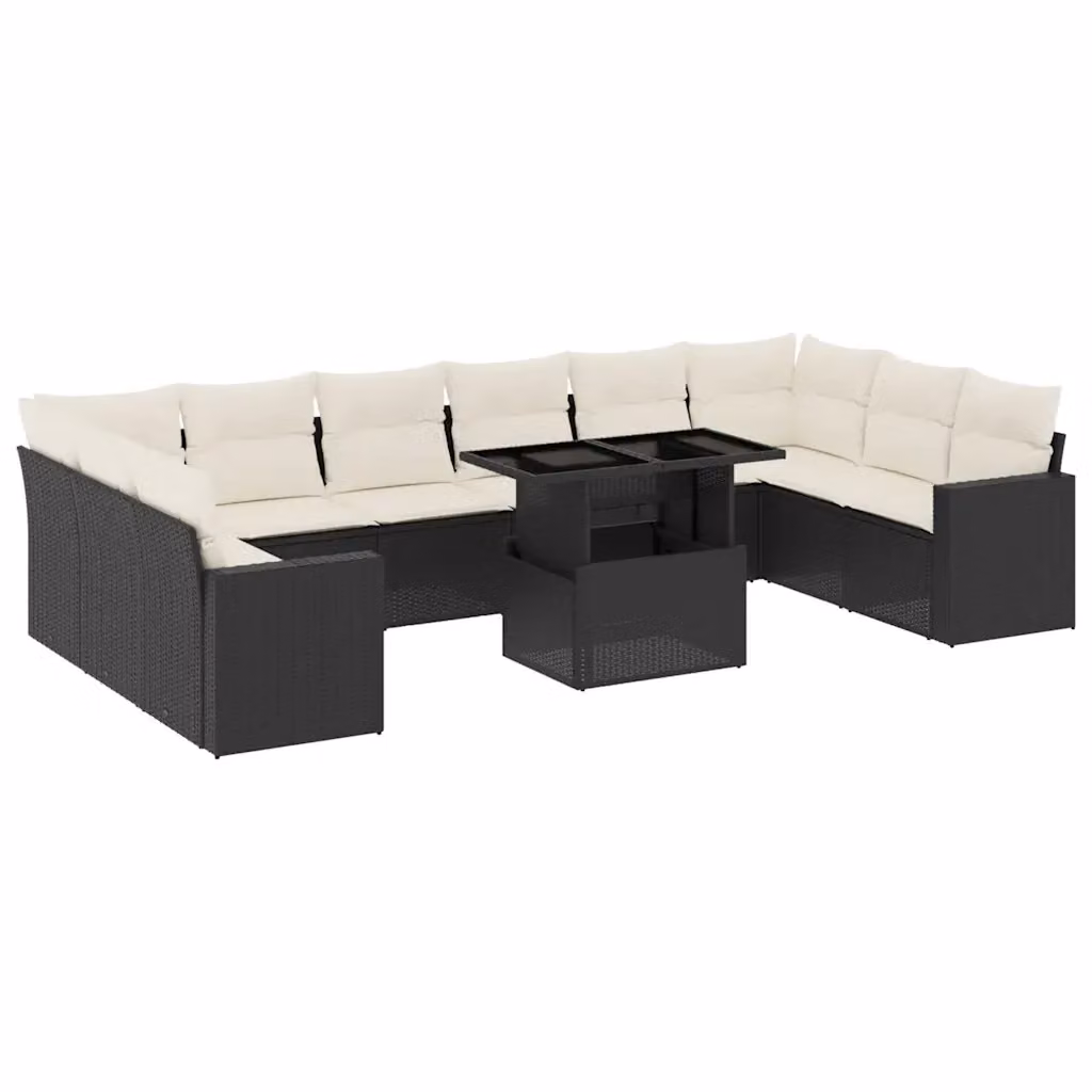 Set di Divani da Giardino vidaXL 11 pz con Cuscini, Forma a L e Tavolino, Colore Nero e Bianco – 2